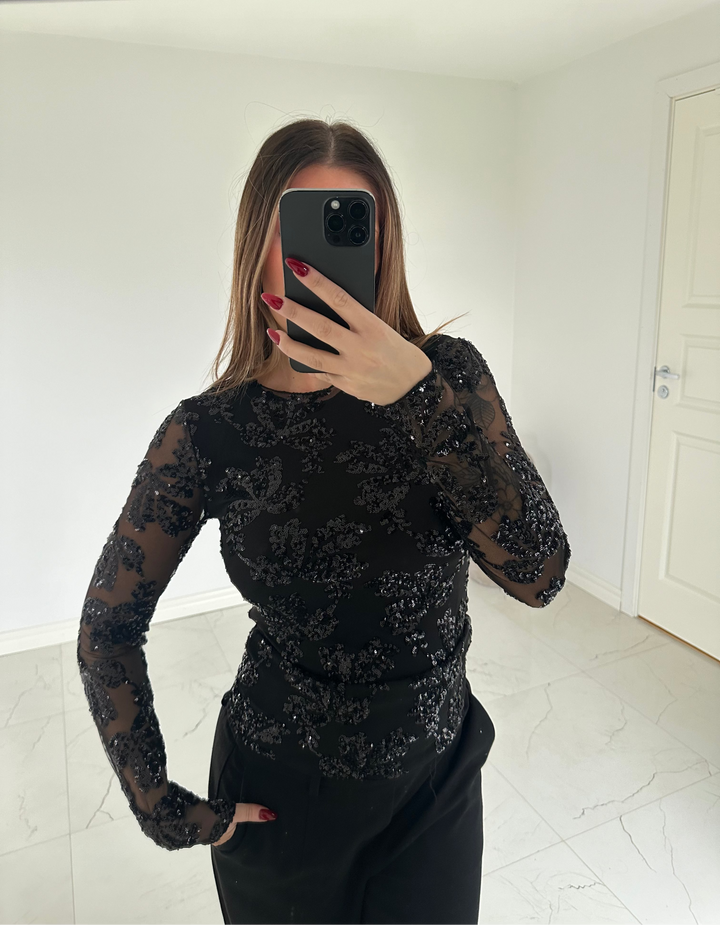 ELINA - Paljett top - Svart