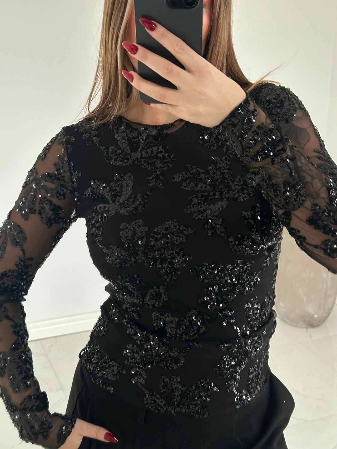 ELINA - Paljett top - Svart