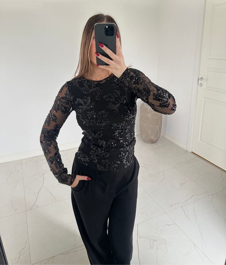 ELINA - Paljett top - Svart