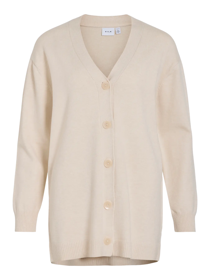 POLLY - Long button Knit Cardigan - Super Light Natural Melange