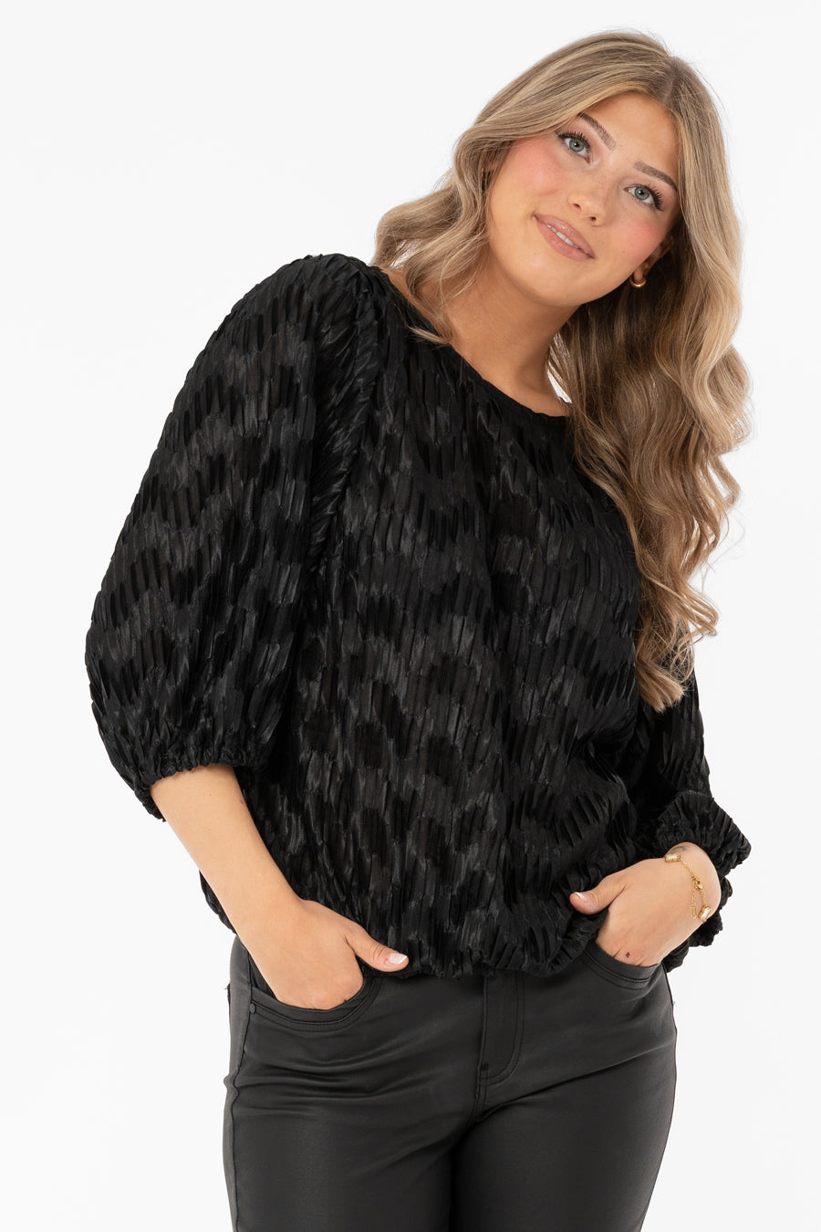 JEWEL - Plisse Blouse - Black