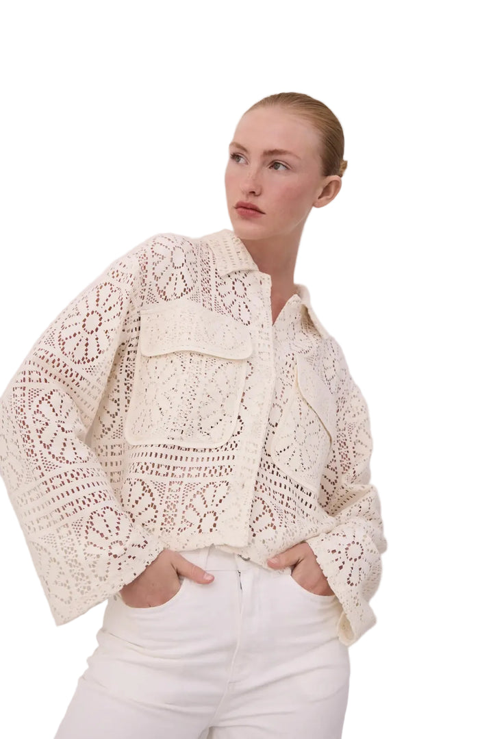 MERINDA - Lace boho Shirt - Creme