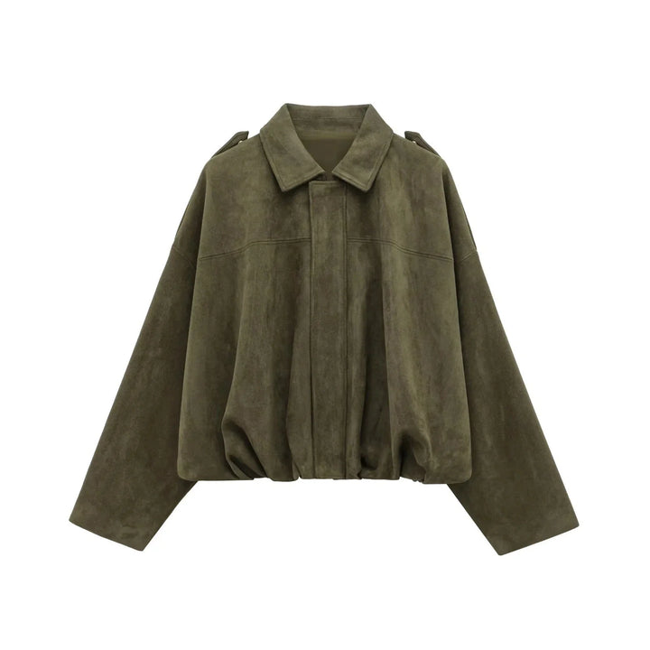 SIDNEY - Faux Suede Bomberjacket - Army - Virala Trendjackan
