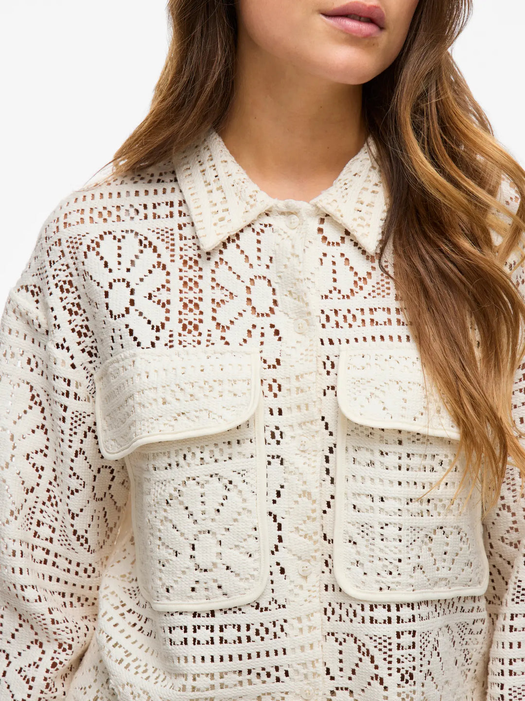 MERINDA - Lace boho Shirt - Creme