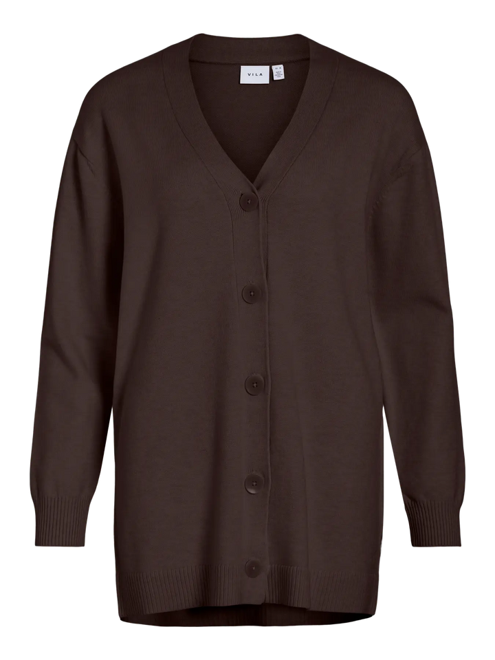 POLLY - Long button Knit Cardigan - Coffee Bean