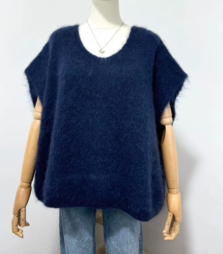 POLLY - Fluffy Mohair Sweater - Navy