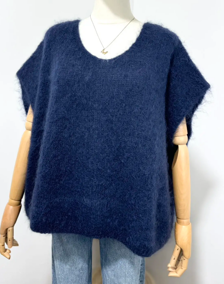 POLLY - Fluffy Mohair Sweater - Navy