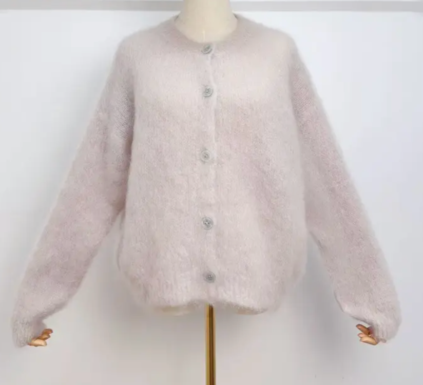 AMY - Fluffy Mohair Cardigan - Ivory