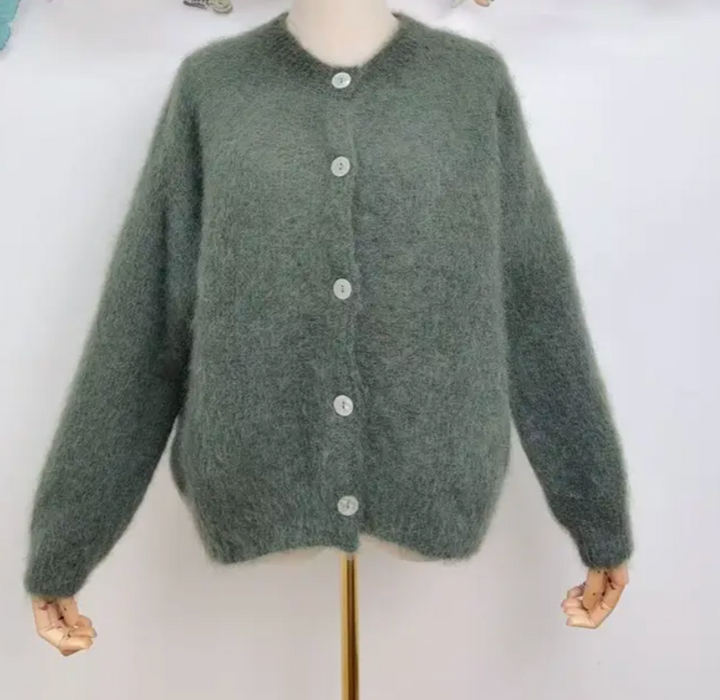 AMY - Fluffy Mohair Cardigan - Kakhi