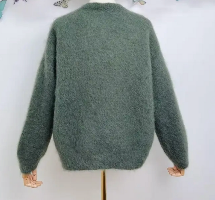 AMY - Fluffy Mohair Cardigan - Kakhi