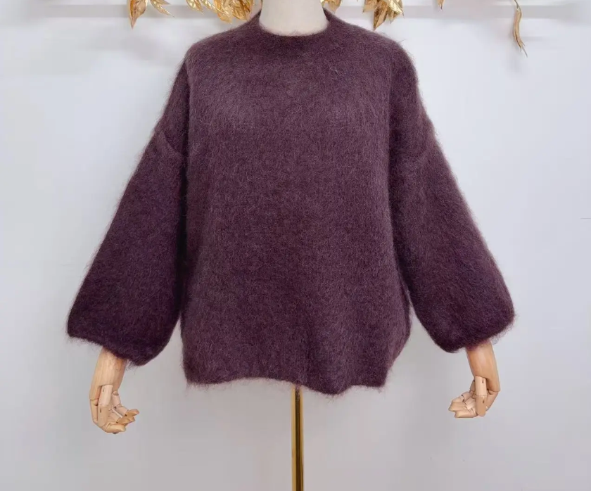 HARVEY - Fluffy Mohair Sweater - Dark Brown