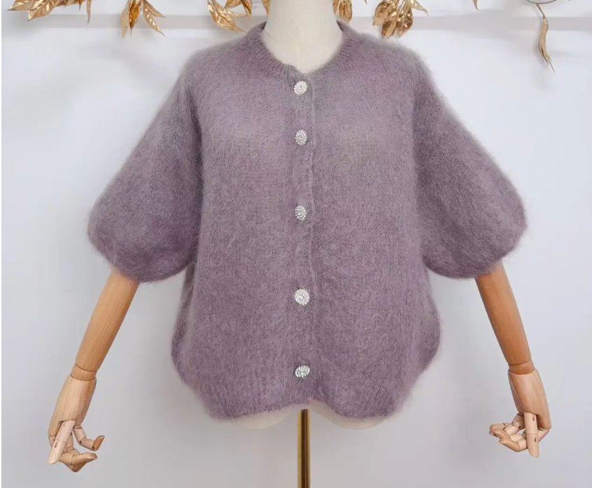 DIAMANT - Fluffy Mohair Cardigan - Taupe