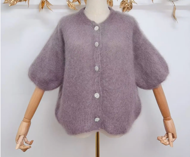 DIAMANT - Fluffy Mohair Cardigan - Taupe