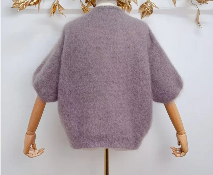 DIAMANT - Fluffy Mohair Cardigan - Taupe