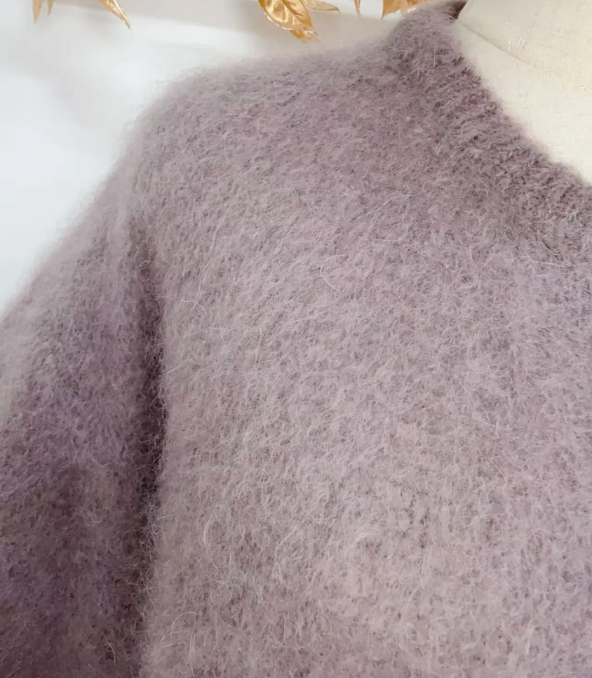 DIAMANT - Fluffy Mohair Cardigan - Taupe