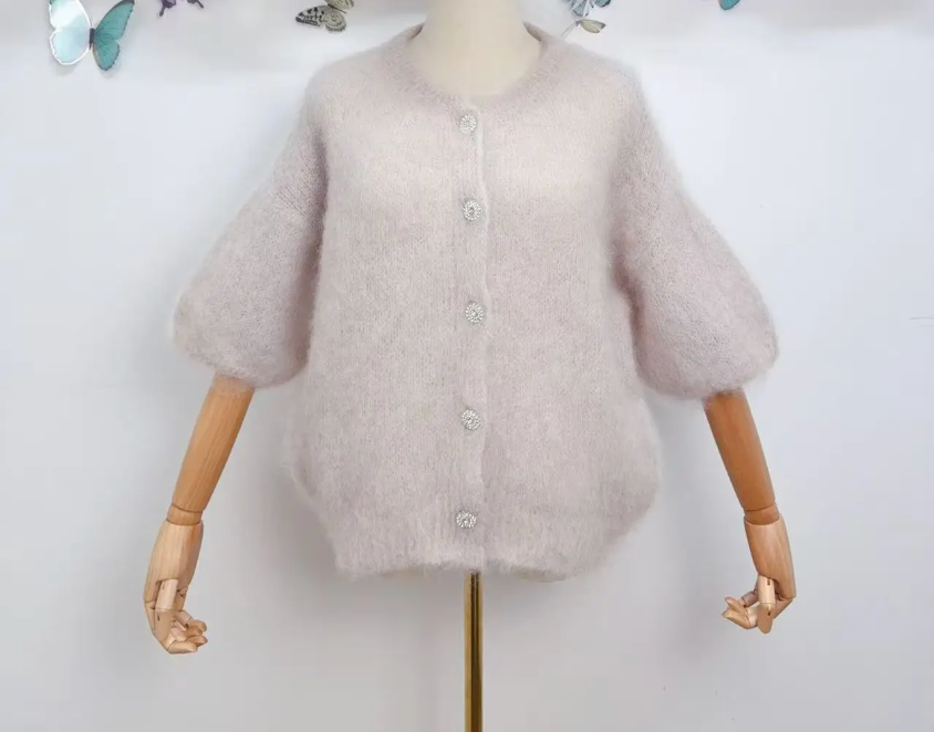DIAMANT - Fluffy Mohair Cardigan - Ivory