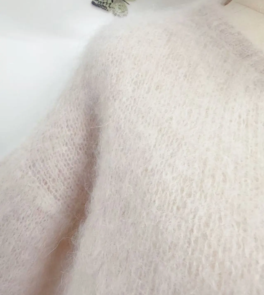 DIAMANT - Fluffy Mohair Cardigan - Ivory