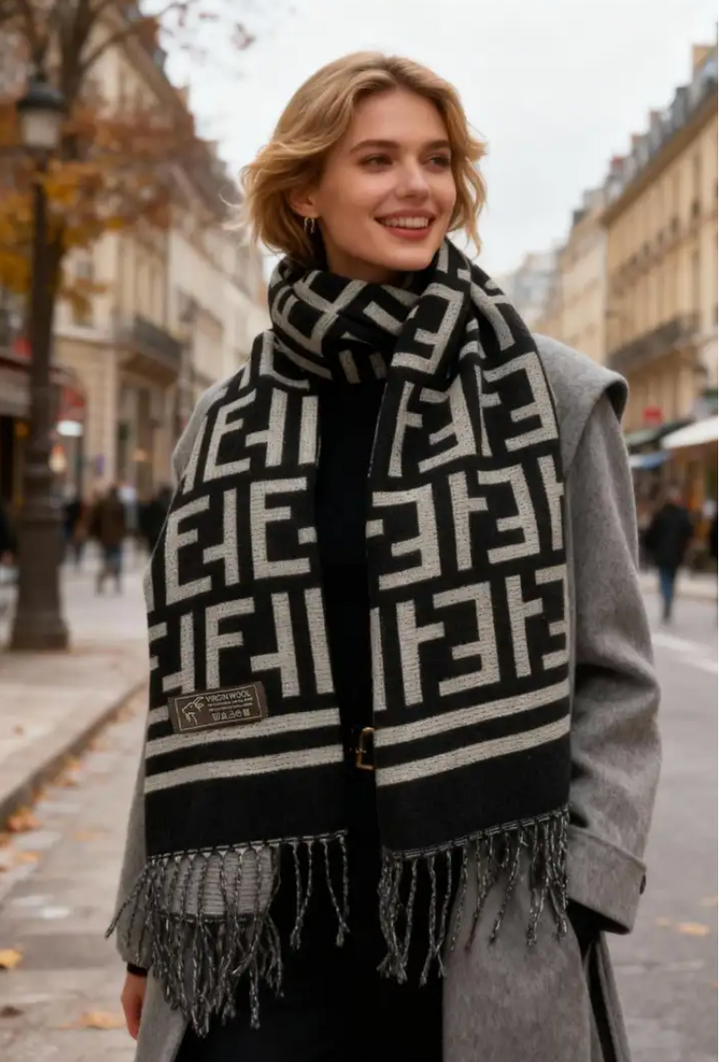 RILEY - Halsduk mönstrad - Taupe/Black