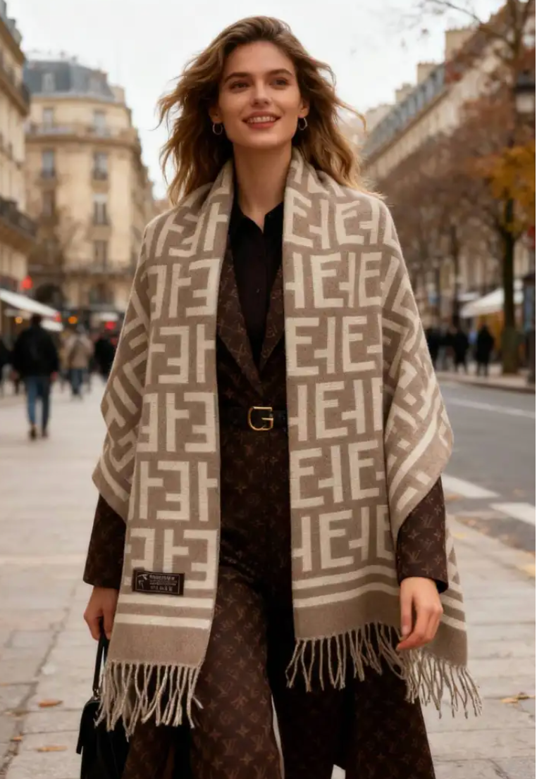 RILEY - Halsduk mönstrad - Taupe/Offwhite