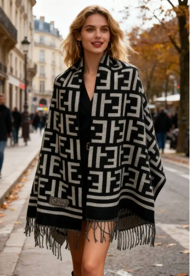 RILEY - Halsduk mönstrad - Taupe/Black