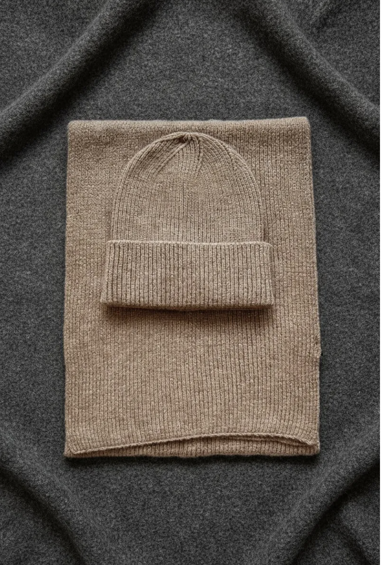 PALOMA - Halsduk och mössa med glittertråd - Taupe