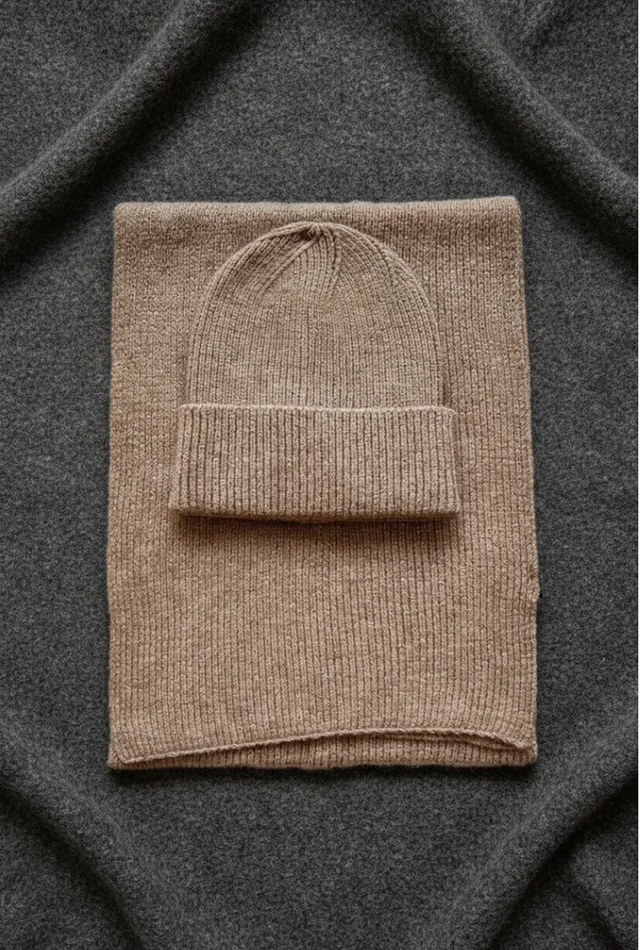 PALOMA - Halsduk och mössa med glittertråd - Taupe