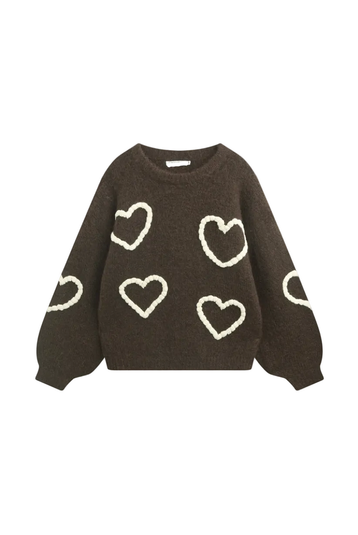 SELECTED BY KABARE - Heart - Jumper med broderade hjärtan - Brown