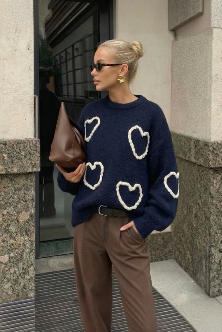 SELECTED BY KABARE - Heart - Jumper med broderade hjärtan - Navy