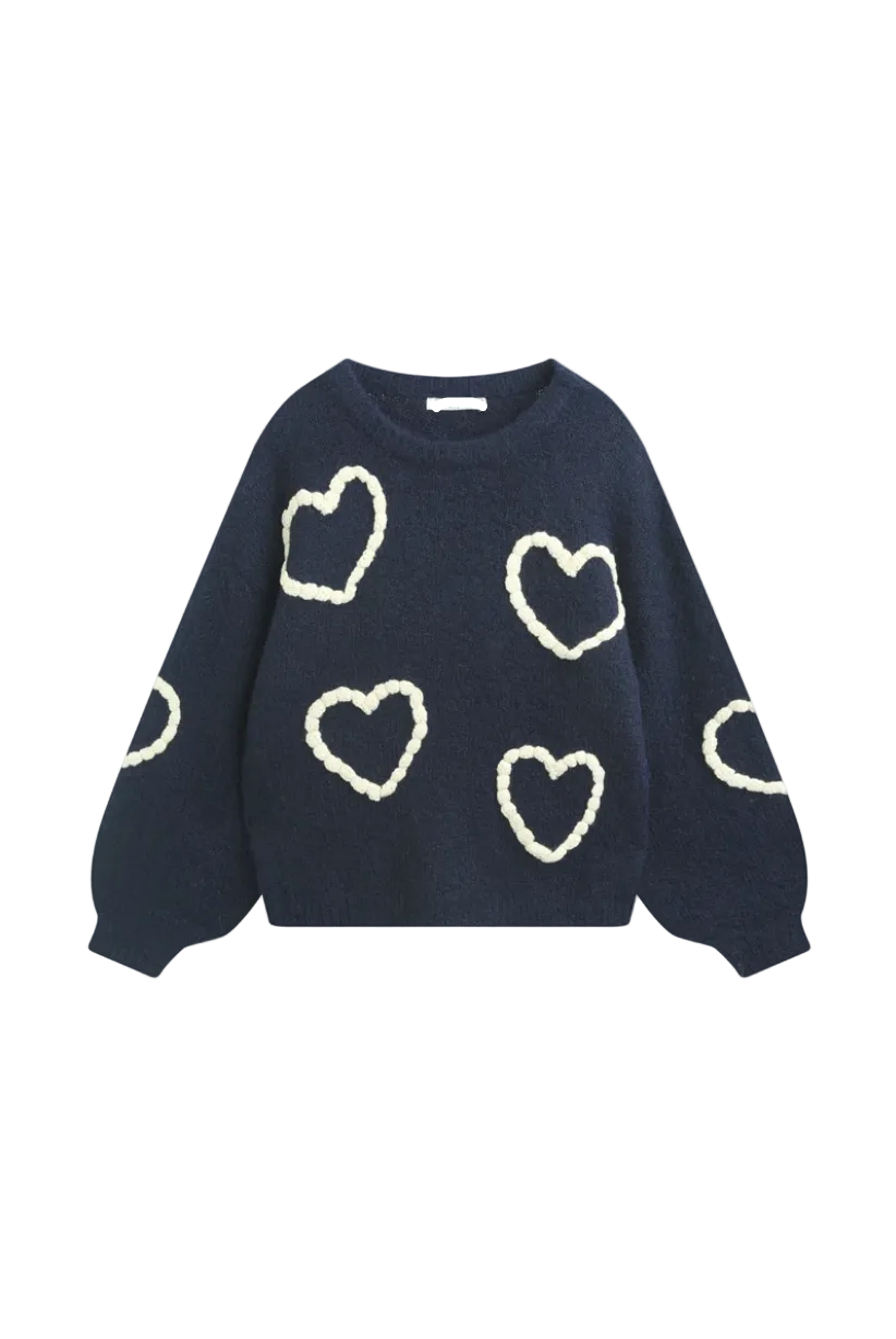 SELECTED BY KABARE - Heart - Jumper med broderade hjärtan - Navy