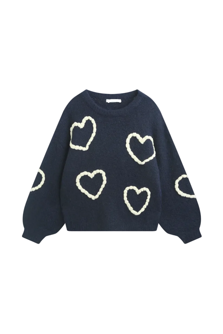 SELECTED BY KABARE - Heart - Jumper med broderade hjärtan - Navy