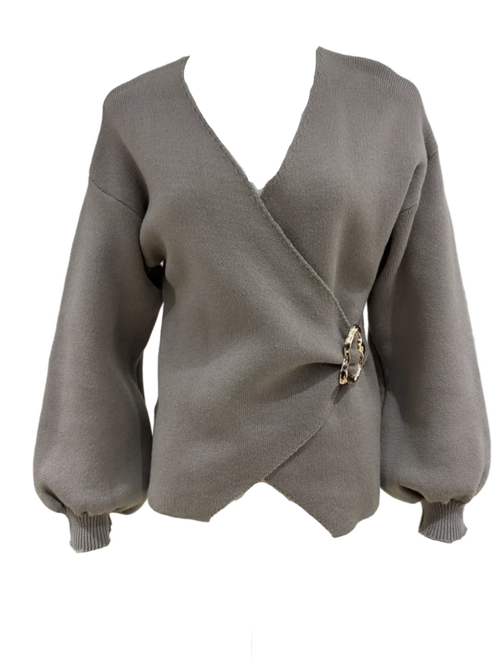 SELECTED BY KABARE - Amelia - Wrap cardigan med spänne - Taupe