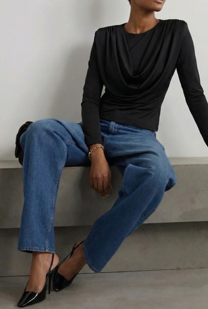 SELECTED BY KABARE - Tracy - Top med axelvaddar - Svart