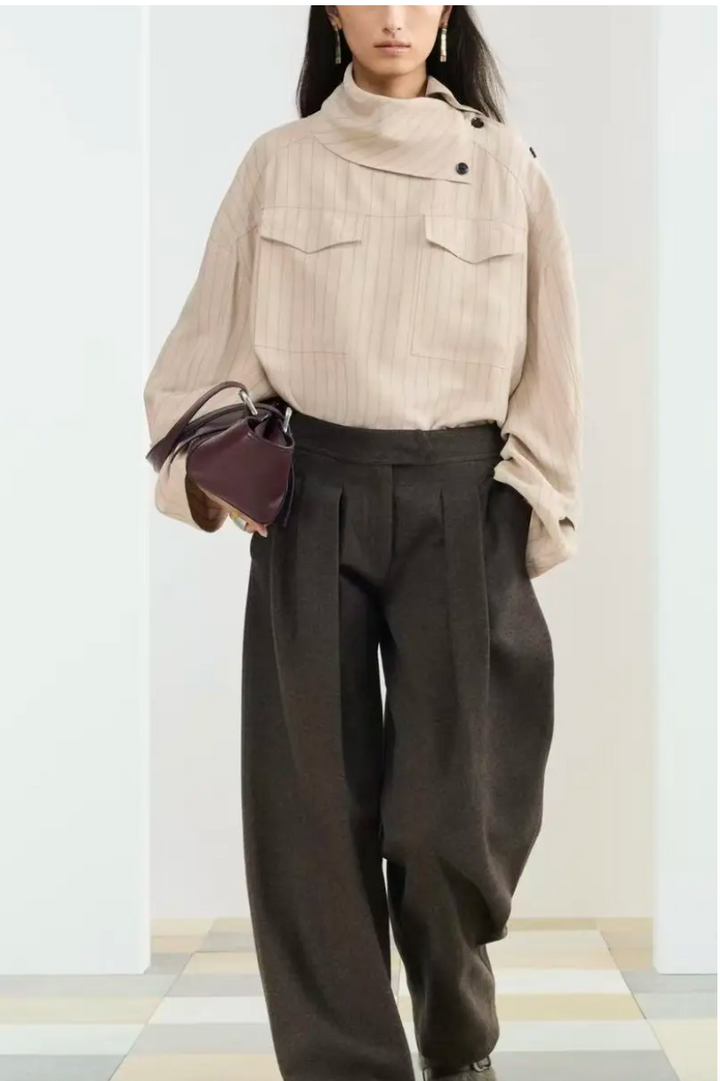 SELECTED BY KABARE - Carma - Randig Skjorta med krage - Beige