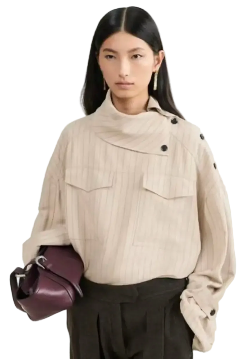 SELECTED BY KABARE - Carma - Randig Skjorta med krage - Beige