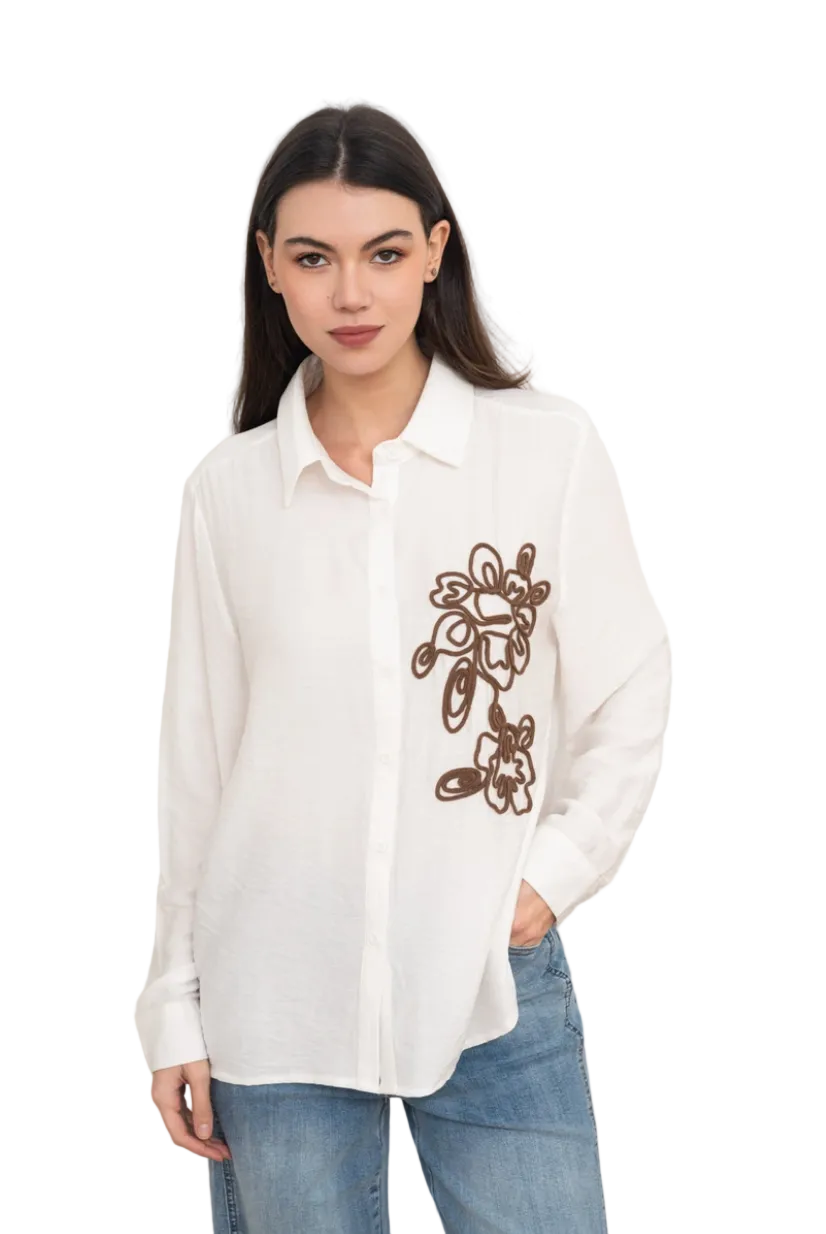 SELECTED BY KABARE - Manon - Skjorta med brody - Vit/Brun