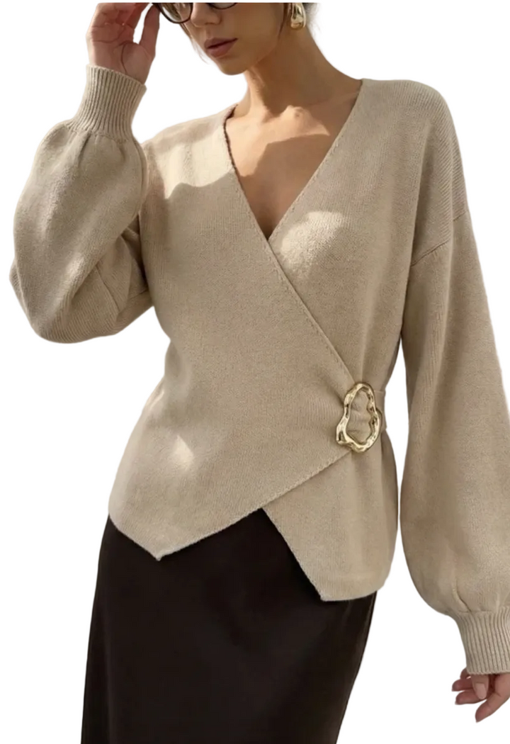 SELECTED BY KABARE - Amelia - Wrap cardigan med spänne - Beige