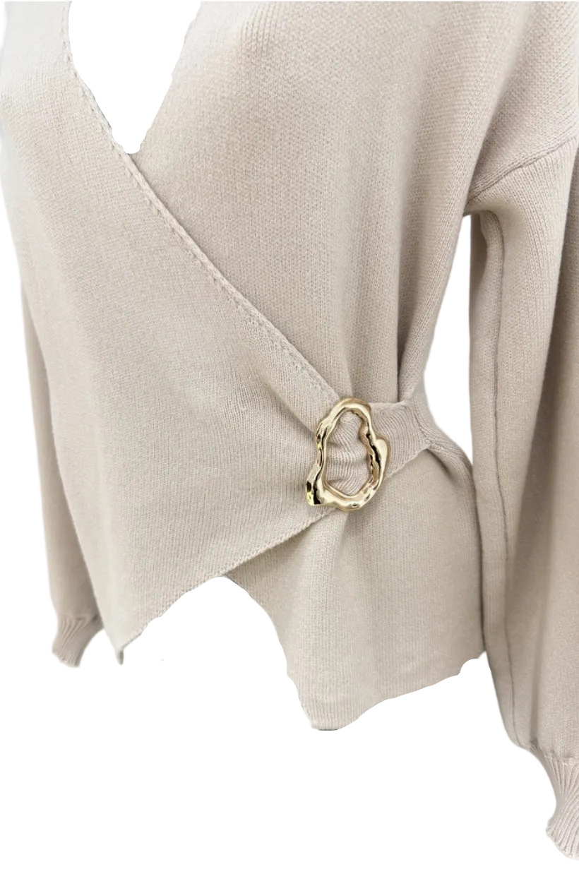 SELECTED BY KABARE - Amelia - Wrap cardigan med spänne - Beige