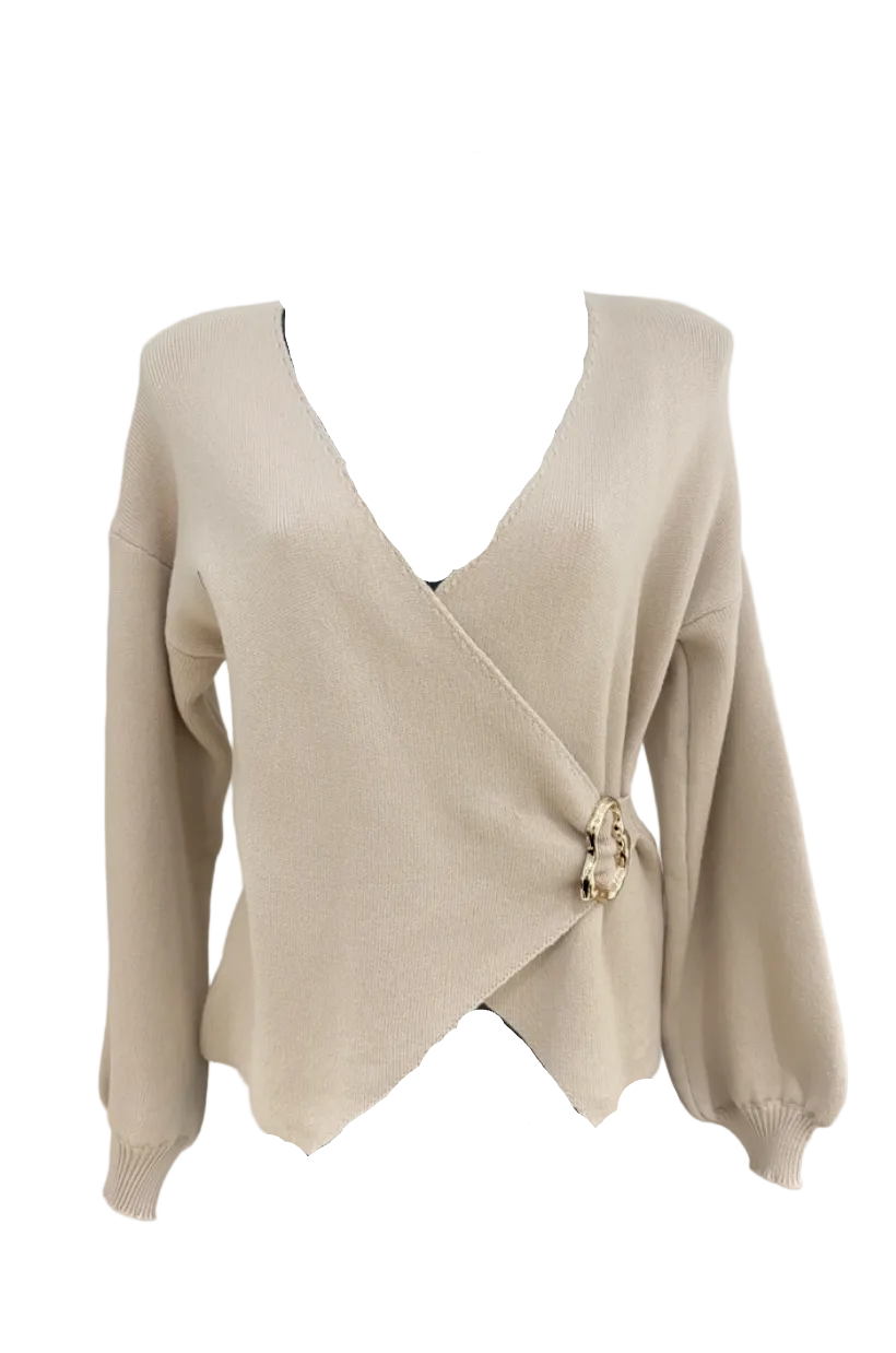 SELECTED BY KABARE - Amelia - Wrap cardigan med spänne - Beige