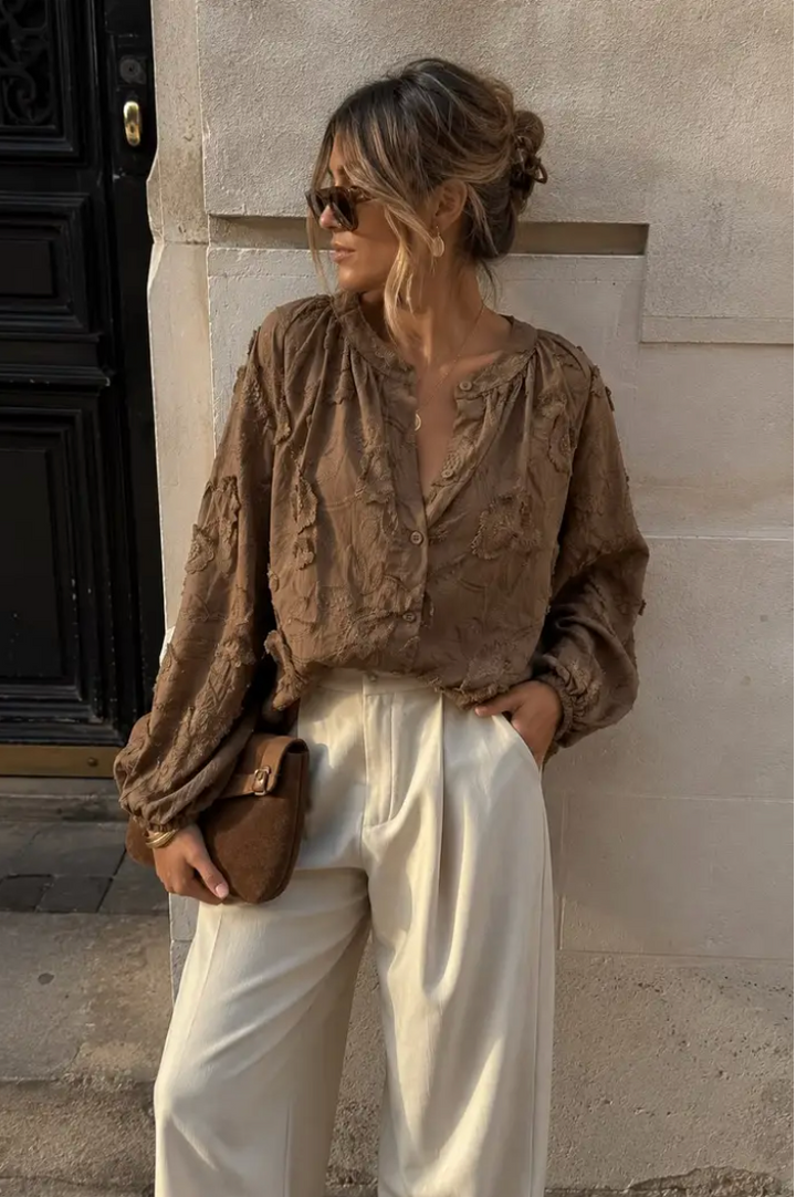 HELLE - Broderad Blus - Brown