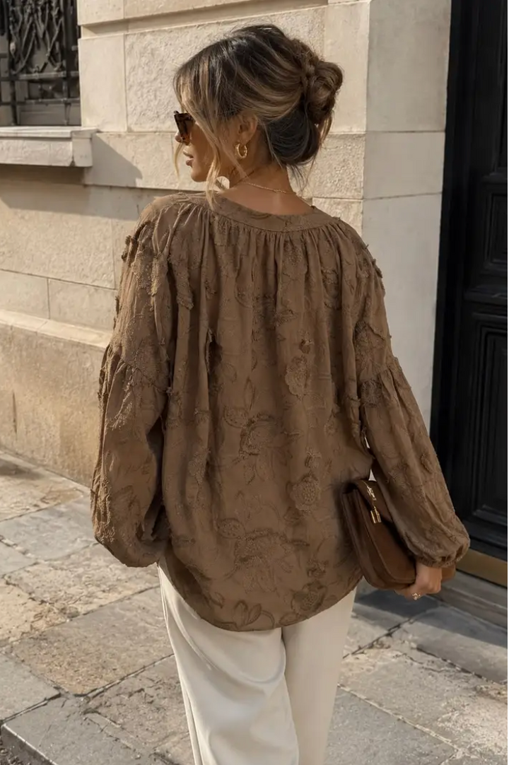 HELLE - Broderad Blus - Brown