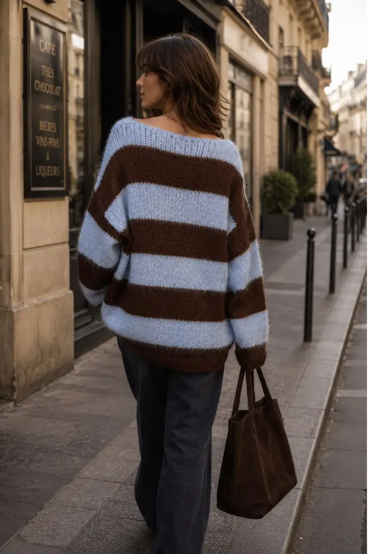 AMANDA - Oversized Knit Jumper - Brown/Blue