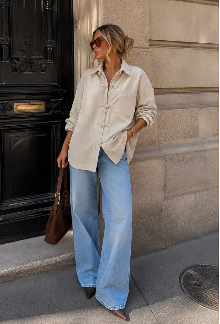 SAKURA - Oversized Manchester Shirt - Beige