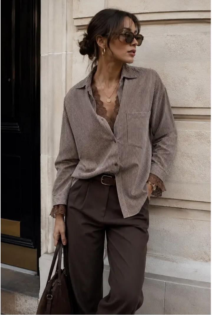 LEVI - Oversized Striped Shirt - Brown