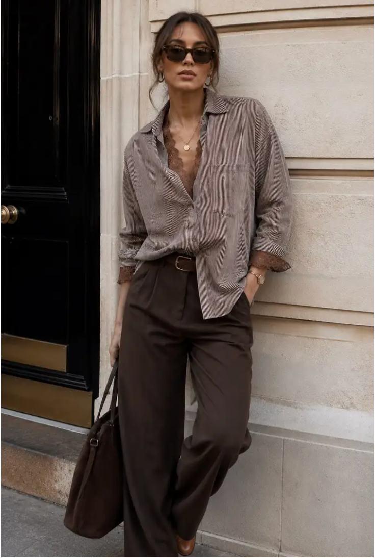 LEVI - Oversized Striped Shirt - Brown