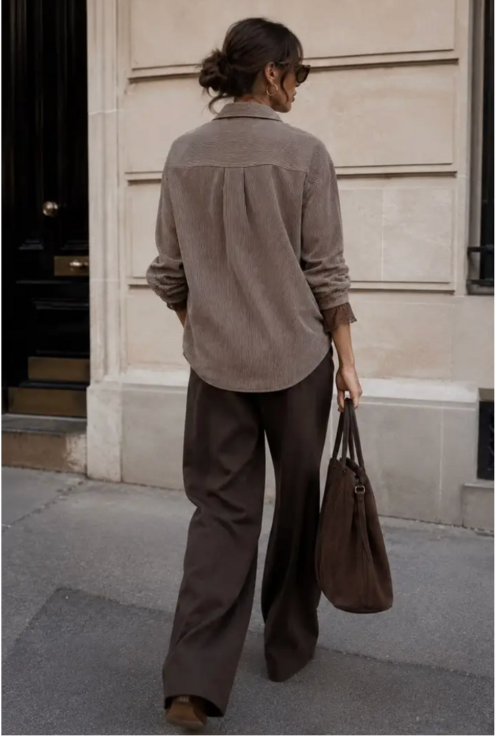 LEVI - Oversized Striped Shirt - Brown