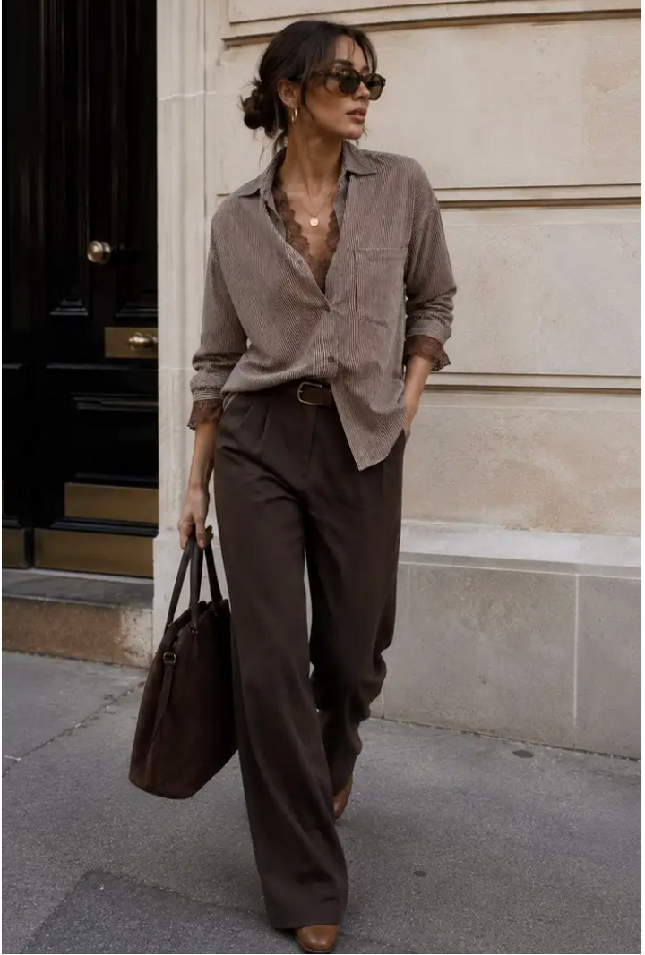 LEVI - Oversized Striped Shirt - Brown