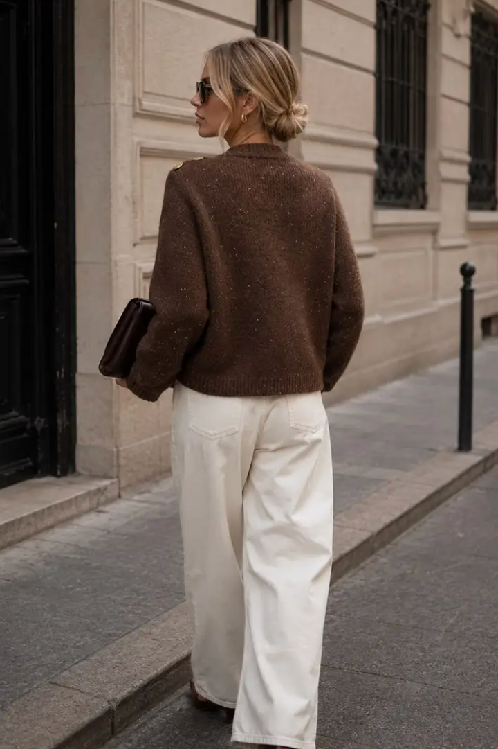 DELFY - Textured Knit Cardigan - Brown