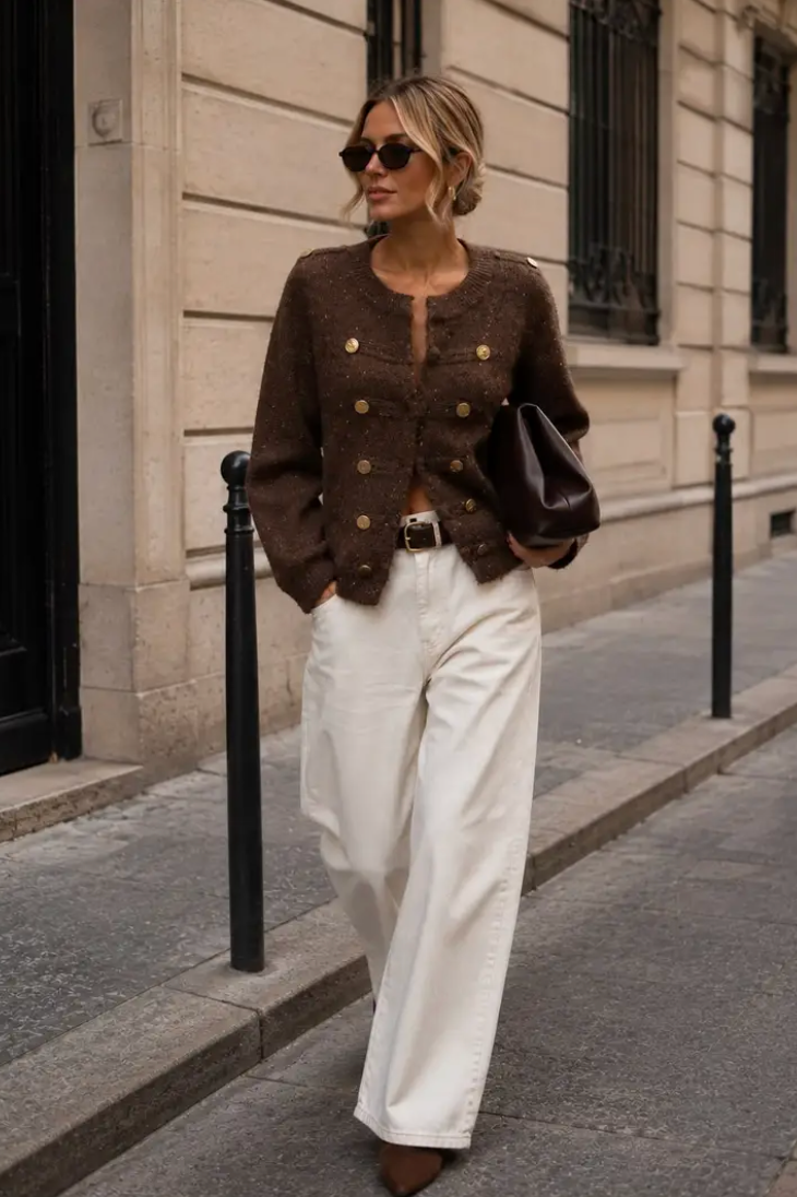 DELFY - Textured Knit Cardigan - Brown
