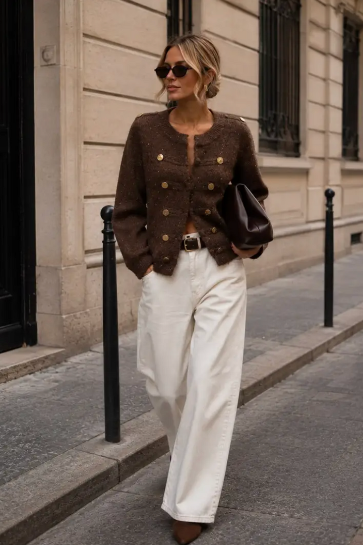 DELFY - Textured Knit Cardigan - Brown