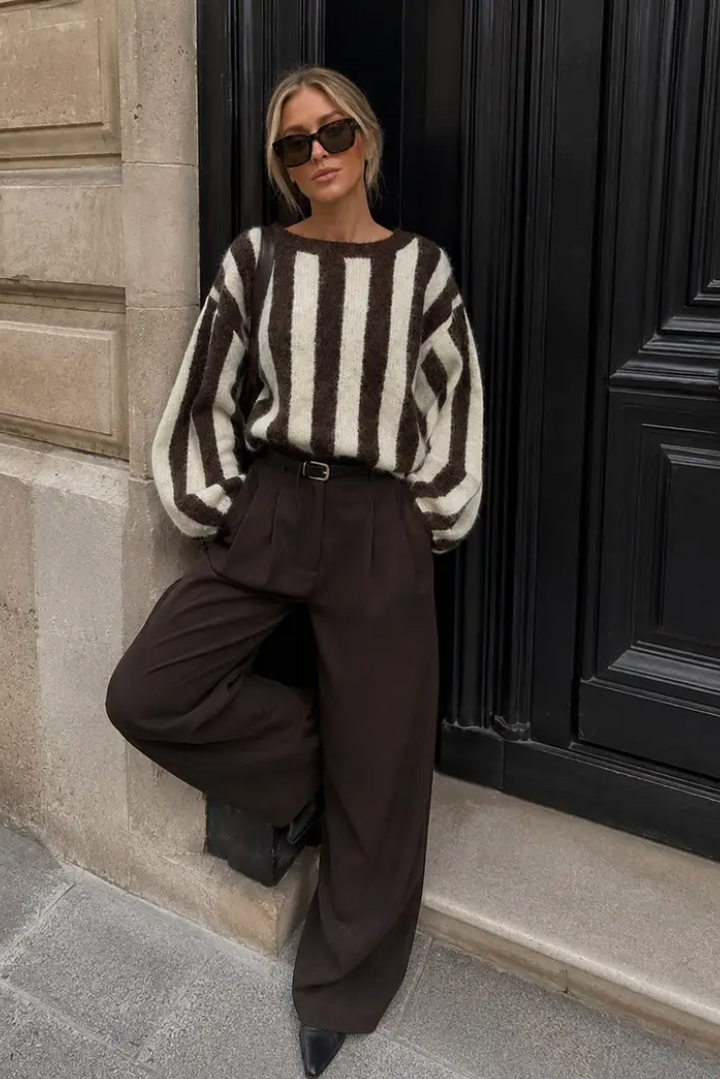 BOWIE - Boxy Sweater w Bow - Brown/Beige